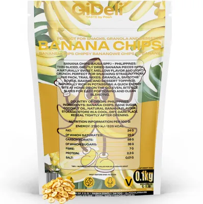 Produktbild von Bananenchips 100g Ungesüßt Getrocknete Bananen Palmölfrei Snack Müsli GiDeli
