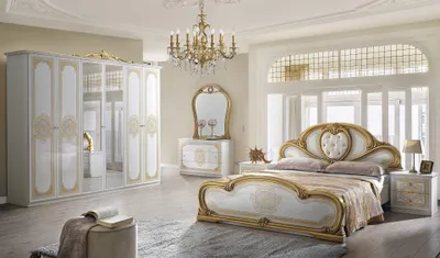 Produktbild von Barock Schlafzimmer-Set Clara in Weiß/Gold 6-Teilig 6-Türig
