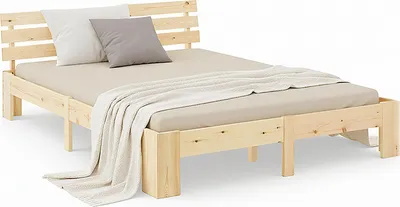 Image de Lit double lit en bois lit futon lit 140x200 naturel