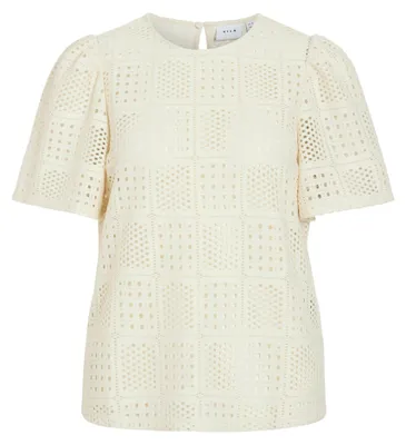 Produktbild von Gestrickte Bluse mit Loch Muster, Kurzarm | XL