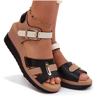 Produktbild von Leder Damen Plateau-Sandalen mit Riemen Artiker 58C0316 Beige-Schwarz 36