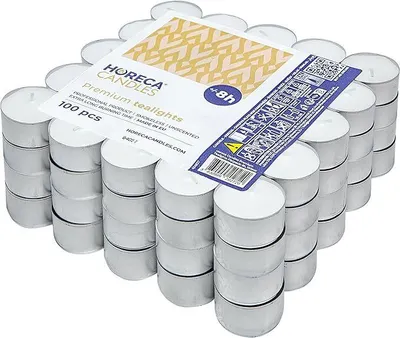 Obrázek produktu pro HORECA CANDLES čajové svíčky 100 ks – 8h hoření, bílé, bez vůně, hliník