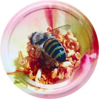 Produktbild von 82er Twist Off Deckel Biene auf Rose im praktischen 60er Pack