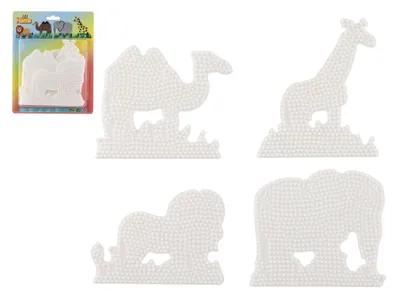 Immagine prodotto di Tappetino per perline da stirare Hama MIDI: elefante, giraffa, leone, cammello (plastica), 4 pezzi su scheda 19x24 cm