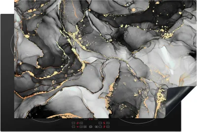 Produktbild von KitchenYeah© Herdabdeckplatte Marmor - Schwarz - Gold - Grau , 80x52cm, Küche Deko, Glaskeramikkochfeld Herdabdeckung, Abdeckplatte fùr Kochfeld