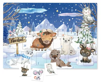 Produktbild von Papierdrachen Adventskalender 2026 - Tattookalender mit Wintertieren
