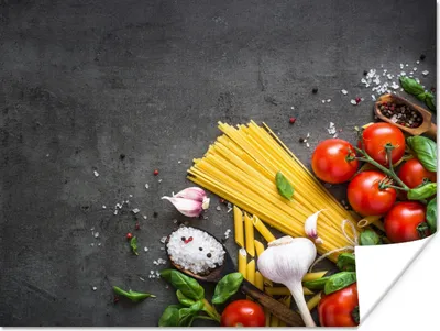Produktbild von MuchoWow® Poster Nudeln - Kräuter - Tomate - Gewürze - Rustikal 160x120 cm - Foto Plakat