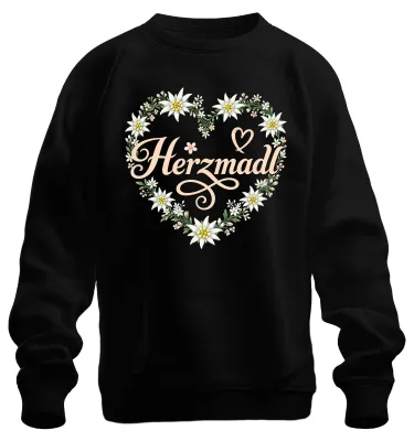 Obrázok produktu pre Herzmadl Edelweiss, kvetinový motív, tradičný bavorský štýl, kožená bunda, mikina, pulóver, čierna, veľkosť M
