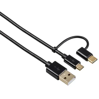 Produktbild von Hama Kabel USB Micro-A + USB-C Adapter 2.0 1 Meter zwart