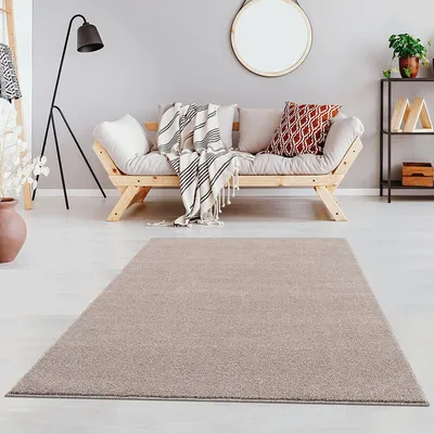 Produktbild von Teppich Wohnzimmer Einfarbig, Uni Teppich fürs Arbeitszimmer, Büro, Flur und Küche - Kurzflor Teppich Größe: 120 x 170 cm, Beige