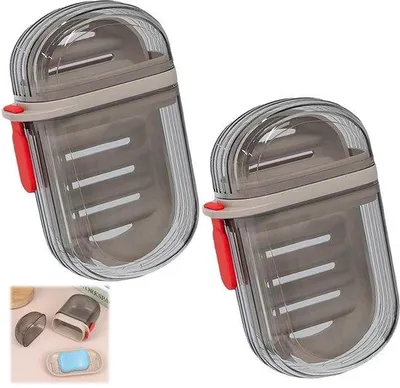 Imagen del producto de Ibenzoa® - Juego de 2 jaboneras de viaje: compactas, impermeables, fabricadas en polipropileno, con un inserto de drenaje extraíble, asa de silicona, 11,5 x 7,5 cm, color gris