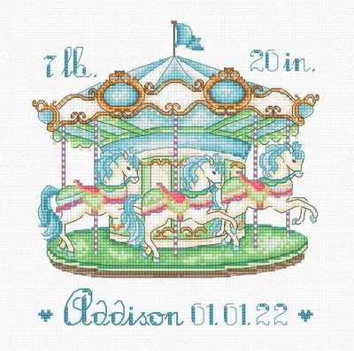 Imagen del producto de Letistitch, kit de bordado de punto de cruz "Niño en carrusel", patrón de conteo, 16,5 x 15,5 cm