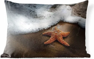 Produktbild von MuchoWow® Outdoor Kissen - Seestern - Sand - Wasser - 60x40 cm - Wetterfest - Lounge Kissen - Zierkissen - Kissen für Innenräume