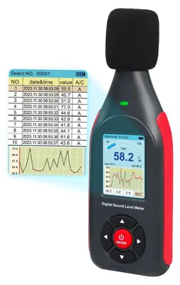 Productafbeelding van Decibelmeter, digitale geluidsniveaumeter met 43.000 datasets en alarmfunctie