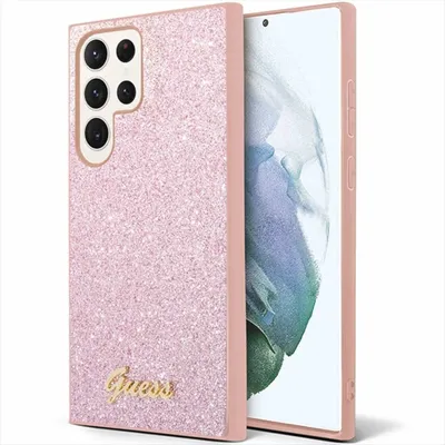 Produktbild von Guess Glitter Script Collection Hardcase Hülle Cover für Samsung Galaxy S23 Ultra Pink