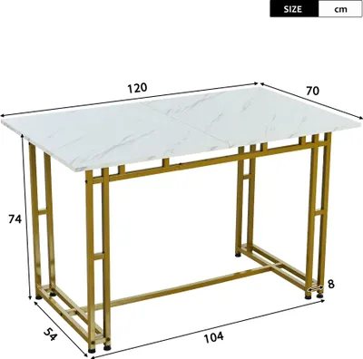 Immagine prodotto di tavolo da pranzo okwish, tavolo da cucina semplice, struttura in metallo, rettangolare, moderno, tavolo da cucina leggero, gambe in metallo, sala da pranzo, soggiorno, gambe del tavolo dorate, 120 x 70 cm
