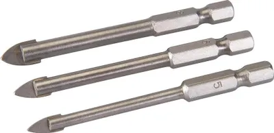 Produktbild von SILVERLINE - Fliesen- und Glasbohrer 1/4" Sechskantschaft, 3-tlg