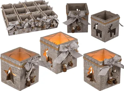 Produktbild von Glas-Teelichthalter in Naturholz-Box mit Stern