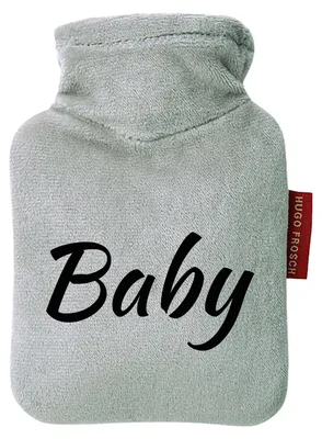 Produktbild von Huuraa Mini-Wärmflasche Baby Schriftzug 0,2 Liter Grey Mini Veloursbezug Taschenwärmer Geschenkidee