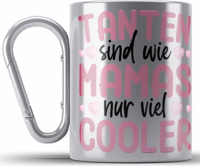 Produktbild von Trendation - Beste Tante Geschenk Edelstahl Tasse Karabiner Lustig Spruch Beste Tante der Welt Geschenkidee von Nichte Tanten Sind Wie Mamas Nur Viel Cooler (Silber)