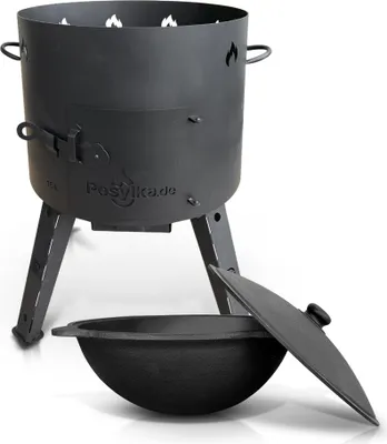 Produktbild von Set - Feuerofen - KazanoFF, für usbekischen Kasan 16 Liter, Ø 44 cm + Gusseisenkasan, Aluminiumdeckel, runder Boden, Ø 46,5 cm, 16 l