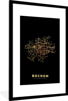 Produktbild von MuchoWow® Gerahmtes Poster Stadtplan - Gold - Karte - Bochum 60x90 cm - Poster mit Schwarzem Bilderrahmen Wandposter Rahmen Foto Bilder - Dekoration - Wandposter Wohnzimmer - Hochwertig
