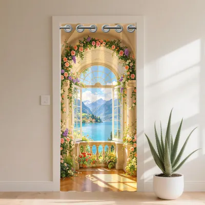 Immagine prodotto di Tenda per porta con motivo floreale, in poliestere, dimensioni 100x200 cm, con anelli