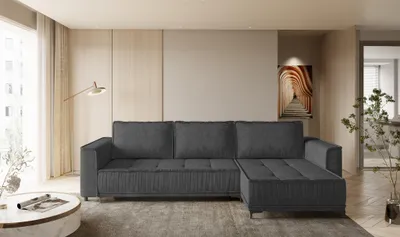 Produktbild von Ecksofa Schlafsofa Sofa JUNA Stoff Terra Dunkelgrau Ottomane Rechts
