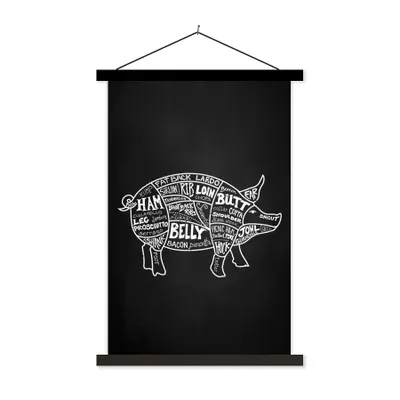 Produktbild von MuchoWow® Textilposter Schwein - Fleischer - Fleisch 60x90 cm mit schwarzem Rahmen - Poster Wohnzimmer