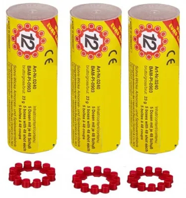 Image de 3 tubes de 20 amorces de 12 coups pour pistolet / pour fusil - 3 x 240 coups - recharge accessoire jeu d'imitation enfant déguisement