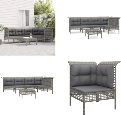 Produktbild von vidaXL 6 tlg. Garten Lounge Set mit Kissen Grau Poly Rattan - Garten Lounge Set - Garten Lounge Sets - Lounge Set - Gartenmöbel Set