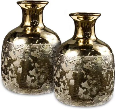 Imagen del producto de Conjunto de 2 jarrones Famanu: jarrones cerámicos de alta calidad en color dorado