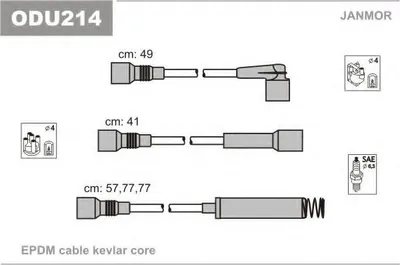 Produktbild von JANMOR ODU214 Zündkabelsatz Zündleitungssatz für OPEL Astra F CC (T92) Kadett E CC (T85) Astra F Caravan (T92) Vectra A Limousine (J89)