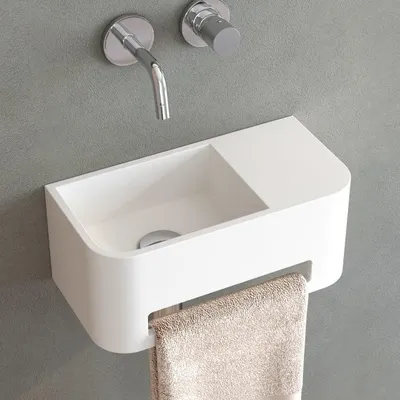 Immagine prodotto di Lavabo in pietra Kronenbach, dimensioni 38 x 19 cm, posizionato a sinistra, senza foro per il rubinetto, con supporto per asciugamani