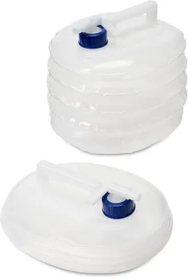 Image de Ibenzoa® : Bidons pliables pour l'eau, 2 x 5 litres, transparents, sans BPA, avec robinet anti-fuite – compacts et peu encombrants, idéaux pour le camping, les voyages et les activités de plein air