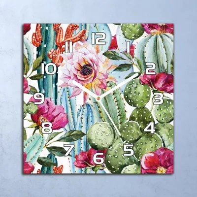 Produktbild von Deko Glasuhr Wanduhr 30x30 Aquarell Florales Quarz Küchenuhr Bürouhr