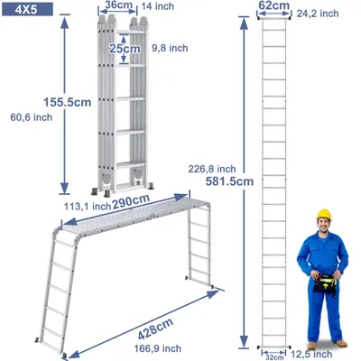 Produktbild von Leiter - Haushaltsleiter - Küchenleiter - Klappleiter - Arbeitsplattform - 6-in-1 Multifunktionsleiter