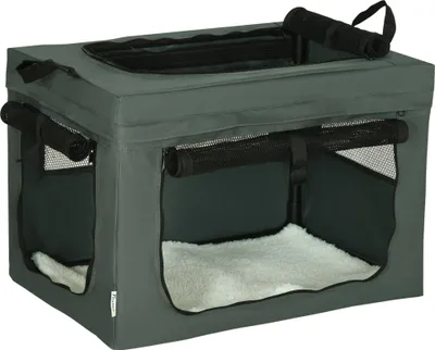 Produktbild von Transportbox, faltbar, 3 Eingänge, Innenkissen, für Hunde und Katzen bis 4 kg/40 cm, grau