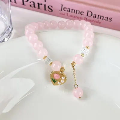 Produktbild von INF Rosa Perlenarmband, verstellbares Herz Rosa