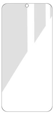 A transparent screen protector for a smartphone, shown from a top-down perspective.