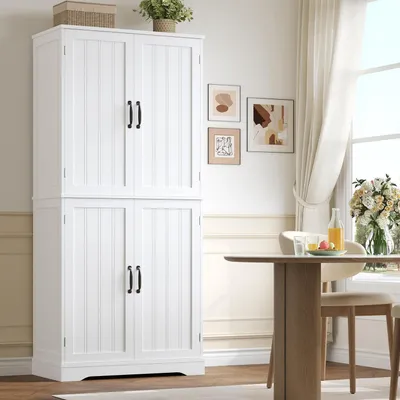 Produktbild von Küchenschrank Hochschrank 180 cm mit 4 Türen und 2 Einlegeböden 180x80x40 cm Weiß