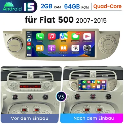 Obrázek produktu pro Carplay 6,86" Android 15 autorádio pro FIAT 500 2007-2015 GPS navigace WIFI RDS DSP DAB+ BT SWC USB 2 GB+64 GB bílé