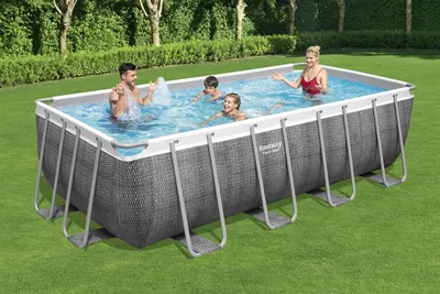 Produktbild von Power Steel™ Frame Pool Komplett-Set, eckig, mit Filterpumpe, Sicherheitsleiter & Abdeckplane 488 x 244 x 122 cm, Schwimmbecken, Schwimmen, Pools