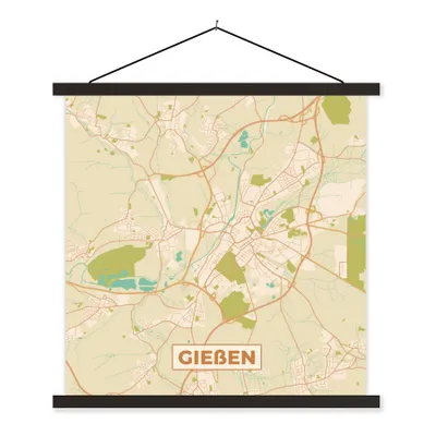 Produktbild von MuchoWow® Textilposter Karte - Gieben - Karte - Vintage - Stadtplan 60x60 cm mit schwarzem Rahmen - Posteraufhänger