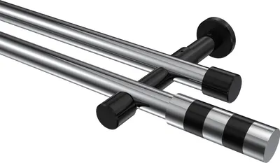 Produktbild von Interdeco Gardinenstange / Vorhangstange Chrom / Schwarz, Typ Prestige Mavell (Zylinder Bicolor) ohne Ringe, 20 mm Ø 2-läufig, 540 cm