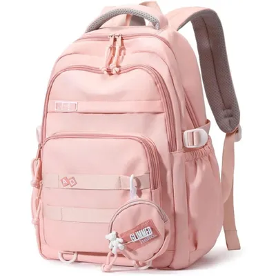 Image de Sac à dos scolaire imperméable pour filles – Léger (600 g), 31x16x47 cm, compartiment pour ordinateur portable 15,6", bretelles ergonomiques respirantes, idéal comme cadeau pour la rentrée scolaire – Rose
