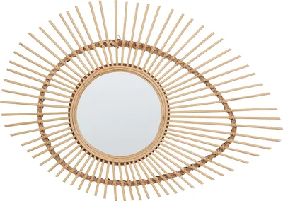 Produktbild von BELIANI Wandspiegel Natur Bambusholz 63 x 45 cm Augenform Modernes Wandaccessoire für Wohnzimmer Schlafzimmer Flur