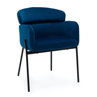 Produktbild von NEW HOME BOLZANO Stuhl, gepolsterter Esszimmerstuhl für das glamouröse Wohnzimmer mit Armlehnen – Dunkelblau – moderne Samtmöbel
