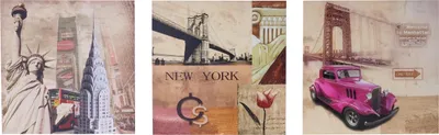 Productafbeelding van Canvasprint T376, wanddecoratie, schilderij op spieraam, reproductie, 3-delig, 150x50cm New York