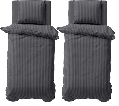 Produktbild von 4 teilig Bettwäsche 135x200 cm Mikrofaser Premium Damast Gestreift Bettbezug Garnitur Set, Anthrazit